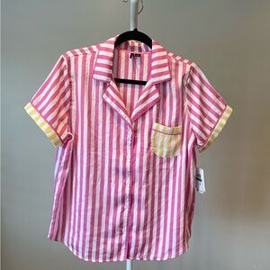 Kensie Pink and White Striped Pajama Shirt Women’s Size Large